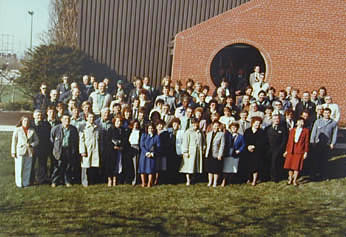 A group of staff gather to take a picture outside of Oakville Hydro's Trafalgar Road offices in 1982.