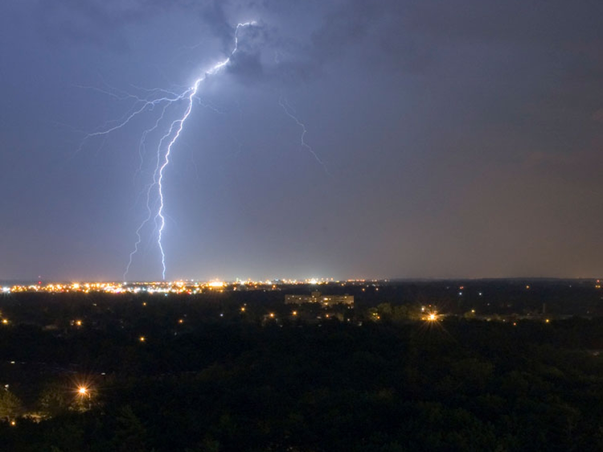 Lightning striking a city line Lightning striking a city line