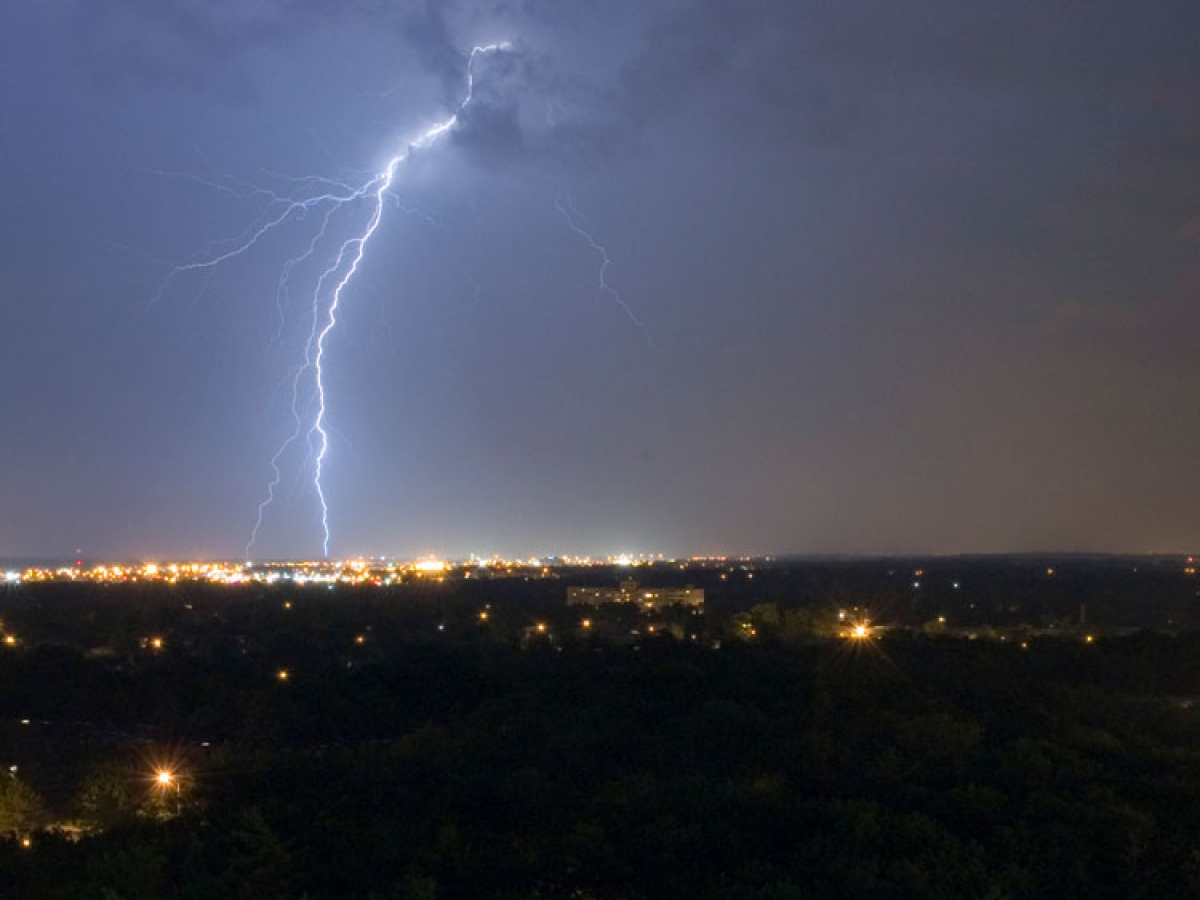 Lightning striking a city line